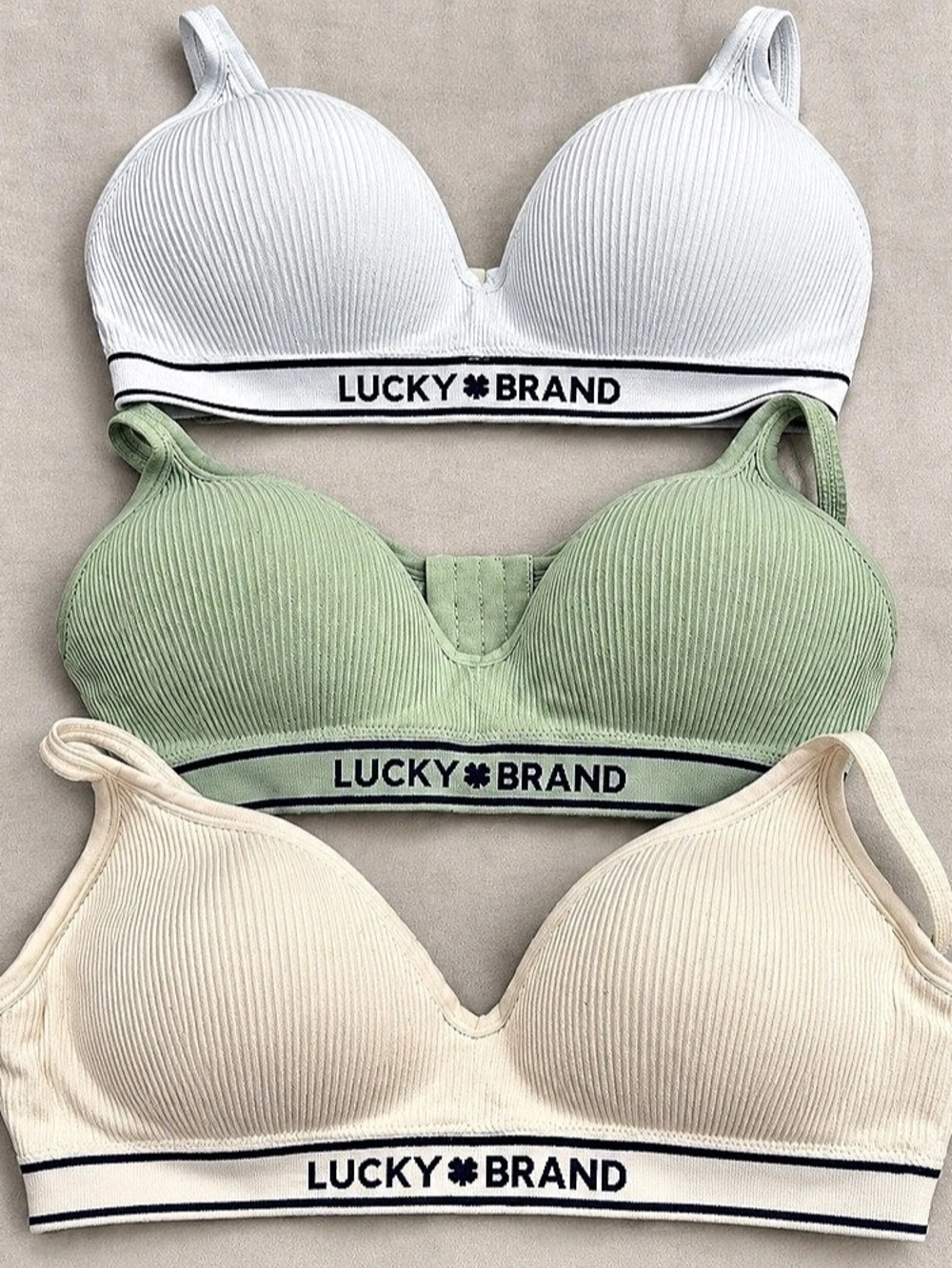 Lucky Brand Ribbed Wireless Bras Multipack in White & Green Size 1X NWT